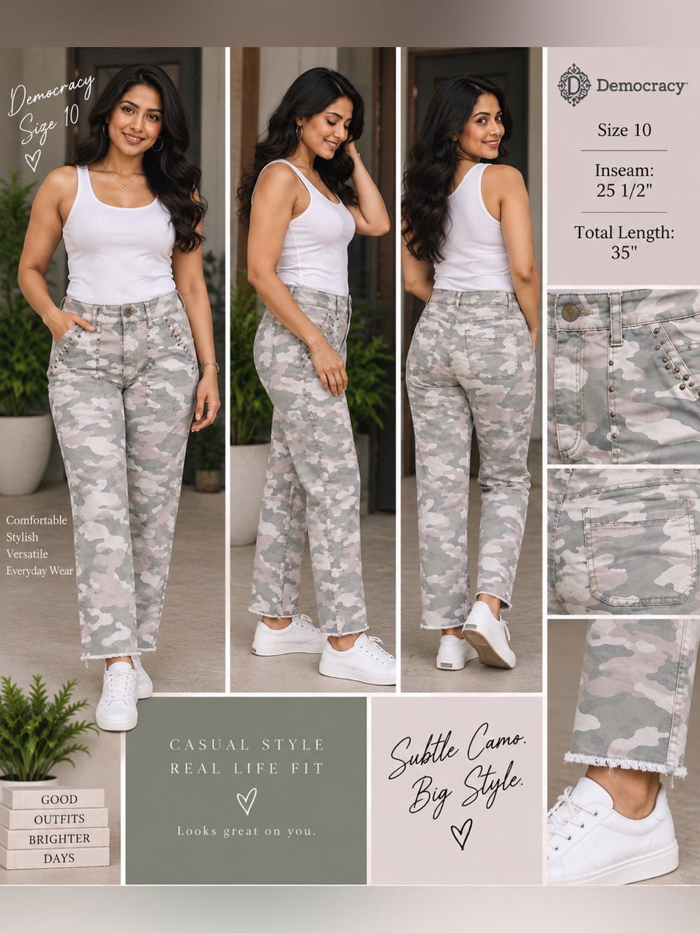 Democracy Women's Camo Straight-Leg Jeans in Green and Tan
